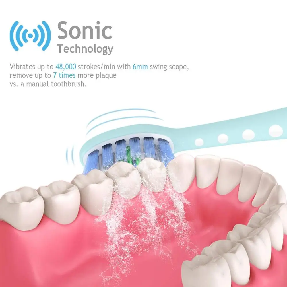 Lächen T7B Sonic отбеливание Электрический Ультразвуковая зубная щетка с 4 кисточки головки и таймер 5 режимов зарядка через USB