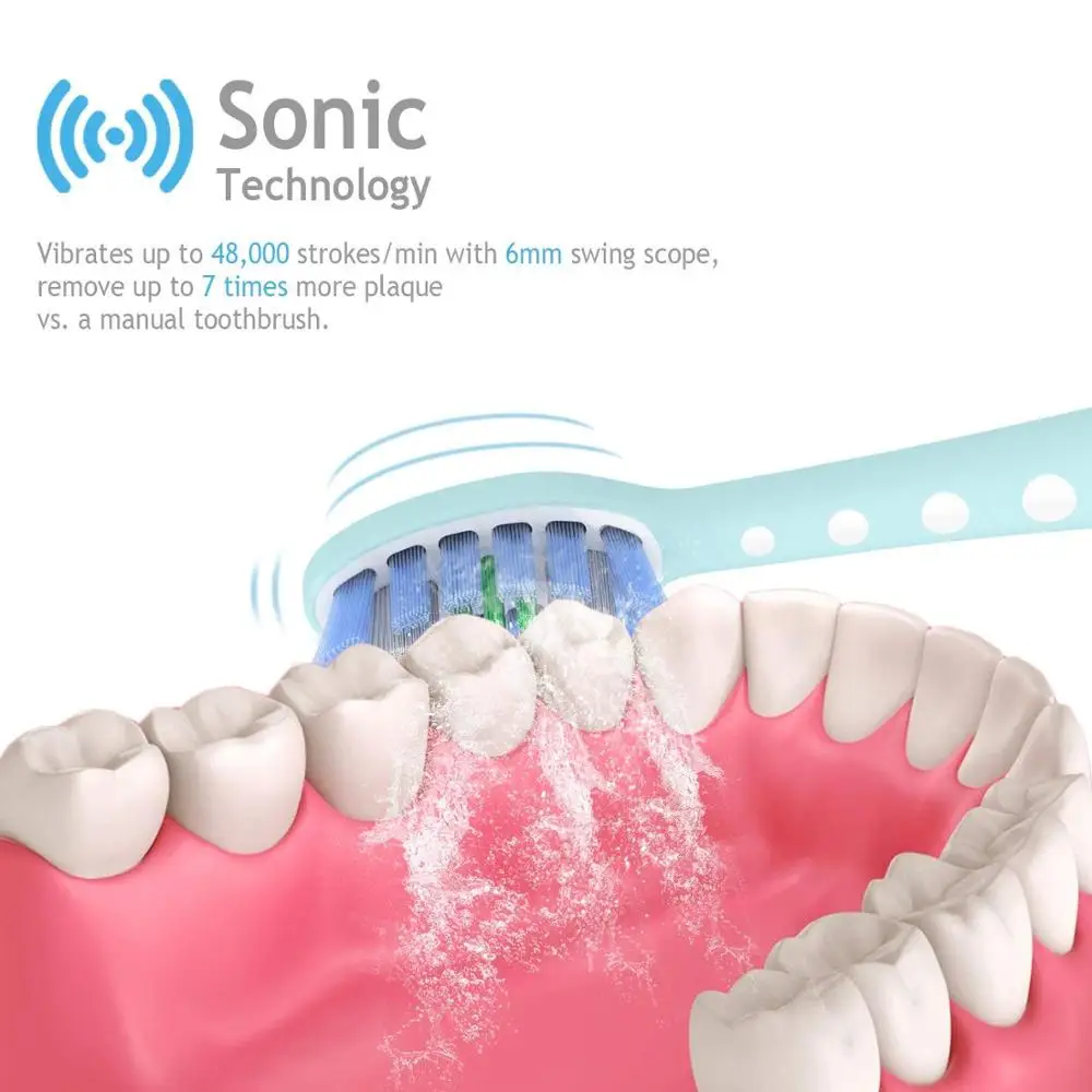 Lächen T7B Sonic Whitening Electric Toothbrush Sonic toothbrush with 4 brush heads and timer 5 modes USB charging Lächen T7B Sonic Whitening Electric Toothbrush Sonic toothbrush with 4 brush heads and timer 5 modes USB charging