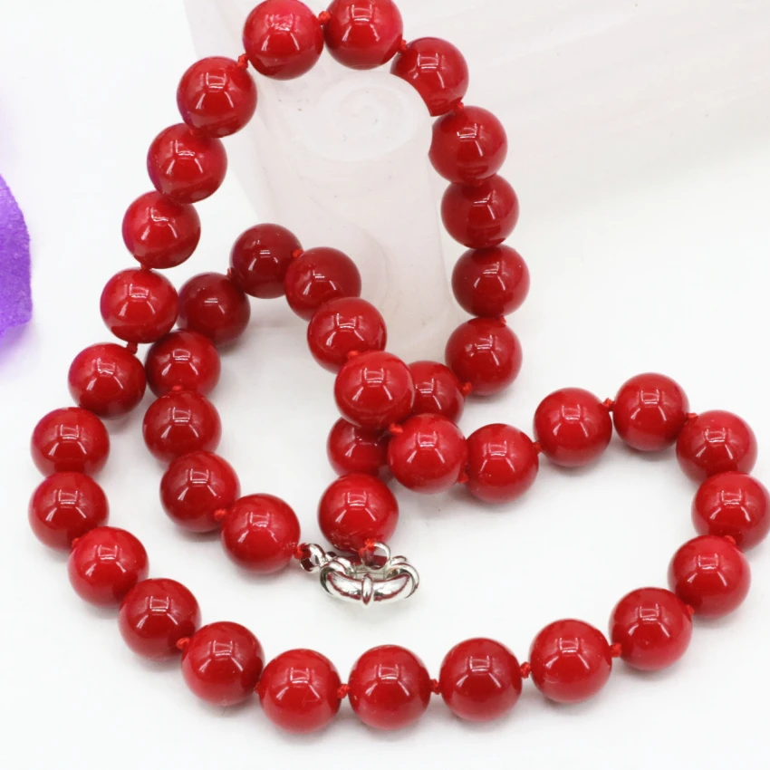 

Fashion statement women necklace 10mm artificial coral red stone round beads chain choker clavicle diy jewels 18inch B3212