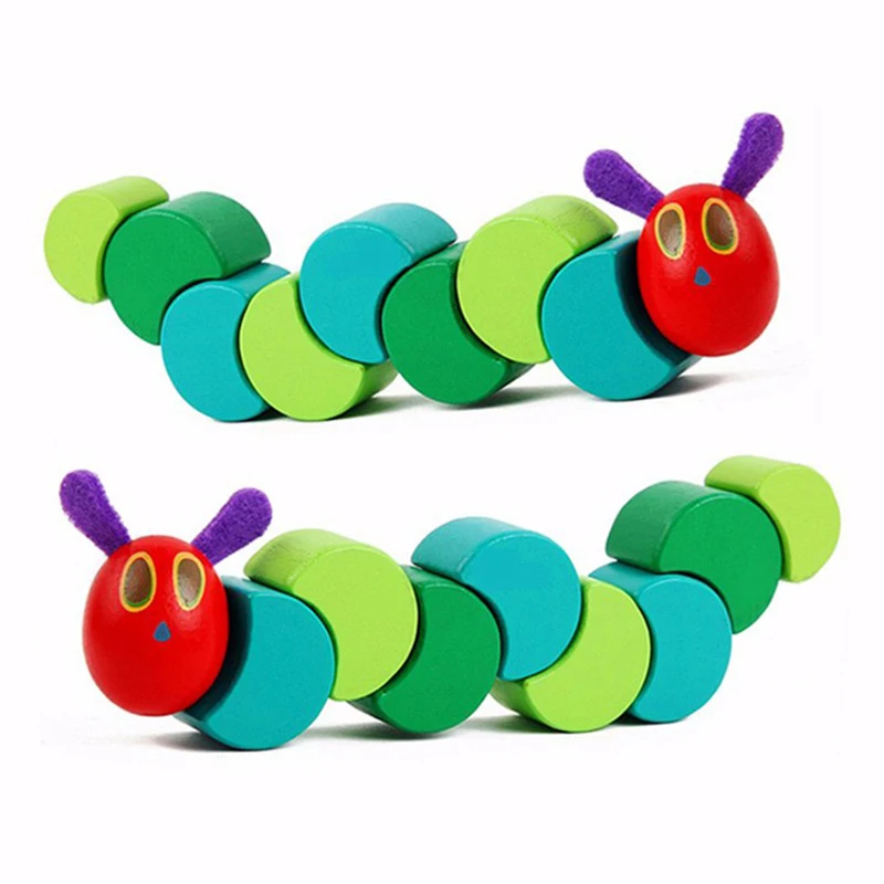Baby Wood Block Creature Blocks Lovely Green Insects Twist Caterpillars Children Kids