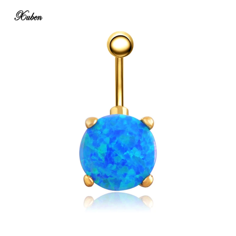Xuben Crystal Gem blue Belly Button Body Piercing Surgical Steel Navel Ring |