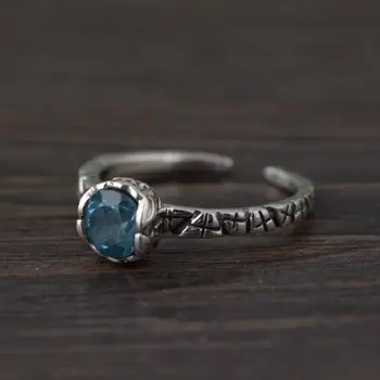 

Real 925 Sterling Silver Blue Topaz Rings For Women Jewelry Vintage Resizable Natural Stone Ring Anel Feminino
