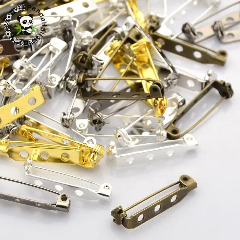 

100pcs Iron Brooch Pin Back Safety Catch Bar Pins Mixed Color Hole: 1.5mm Pin: 0.5mm