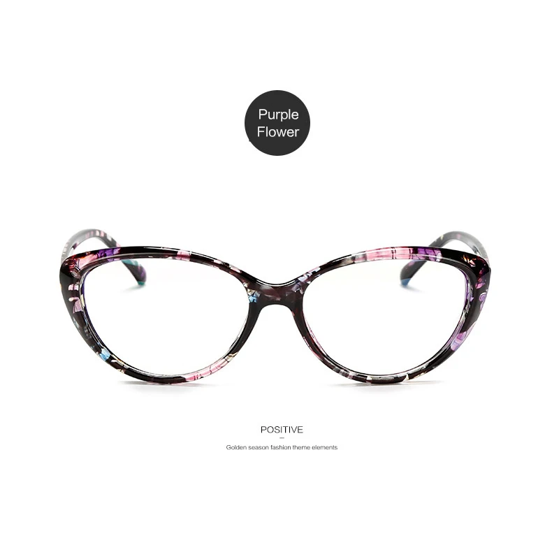 YOOSKE, Ретро стиль, кошачий глаз, оправа для очков, для женщин, овальная, прозрачная оправа для очков, для мужчин, прозрачные линзы, для очков, для женщин, модные очки - Цвет оправы: Purple Flower