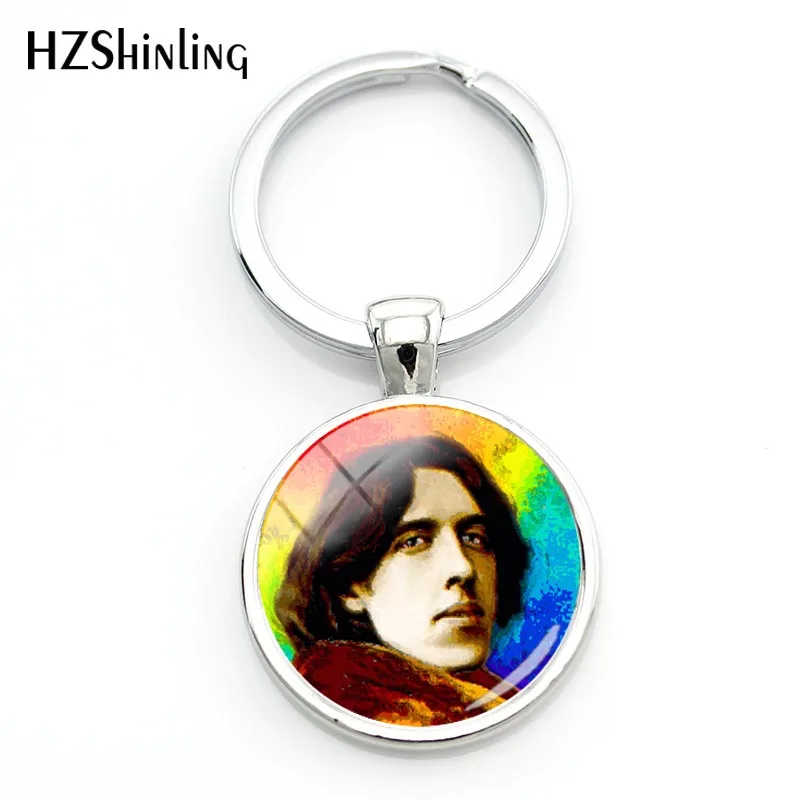 

2018 Fashion Oscar Wilde Keyring Writer Keychain Glass Dome Key Chains Silver Round Handmade Key Rings Women