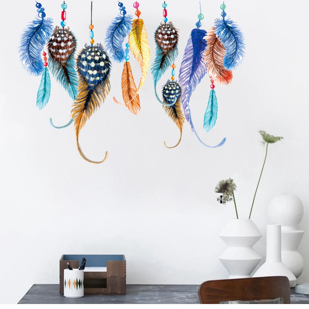2018 DIY Feather Wall Sticker Creative Wall Decals Room Decoration Wall