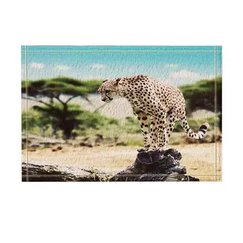 

Safari Wild Animals Decor Leopard on the Wooden in the Tropical Jungle Bath Rugs Non-Slip Doormat Floor EntrywaysDoor Mat