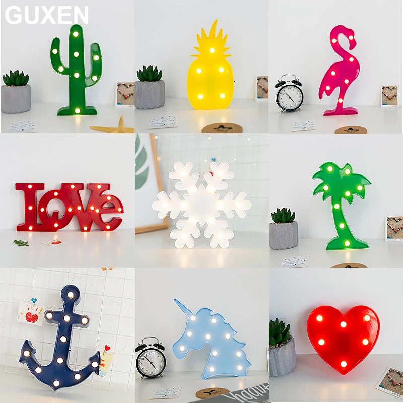Guxen 3D новинка лампа Фламинго ананас кактус кокосовое дерево Лодка Якорь Снежинка