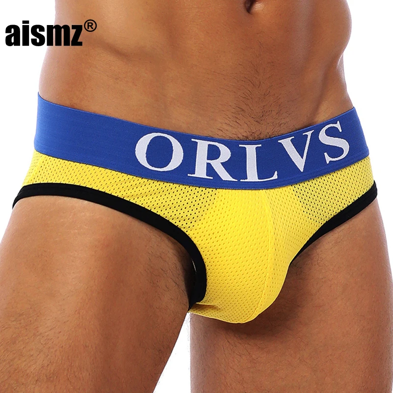 Aismz сетки мужские сексуальные трусы брифы Гей Мужские Ropa Interior Hombre Хлопок мешочек