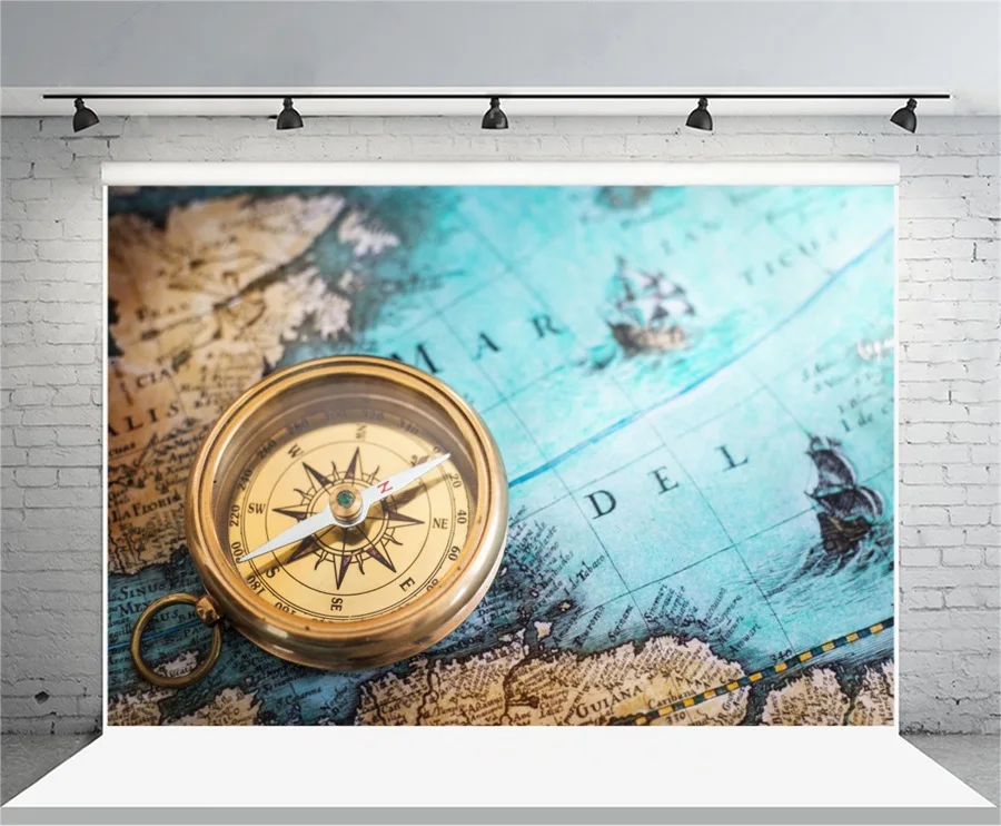 Laeacco Retro Sailing Map Compass Scene Photography Backgrounds Vinyl