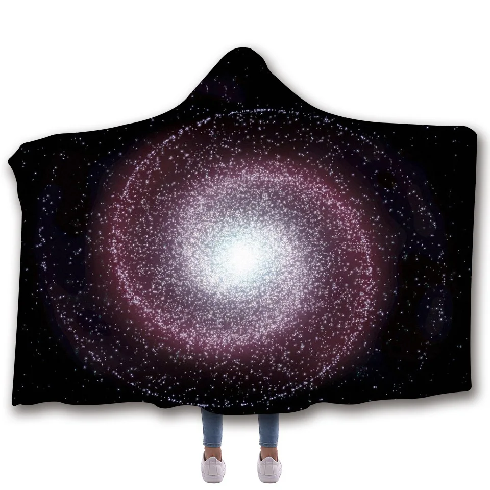 

Starry Sky Universe Soft Hooded Blanket Wearable Portable Adults Winter Blanket Arctic Velvet