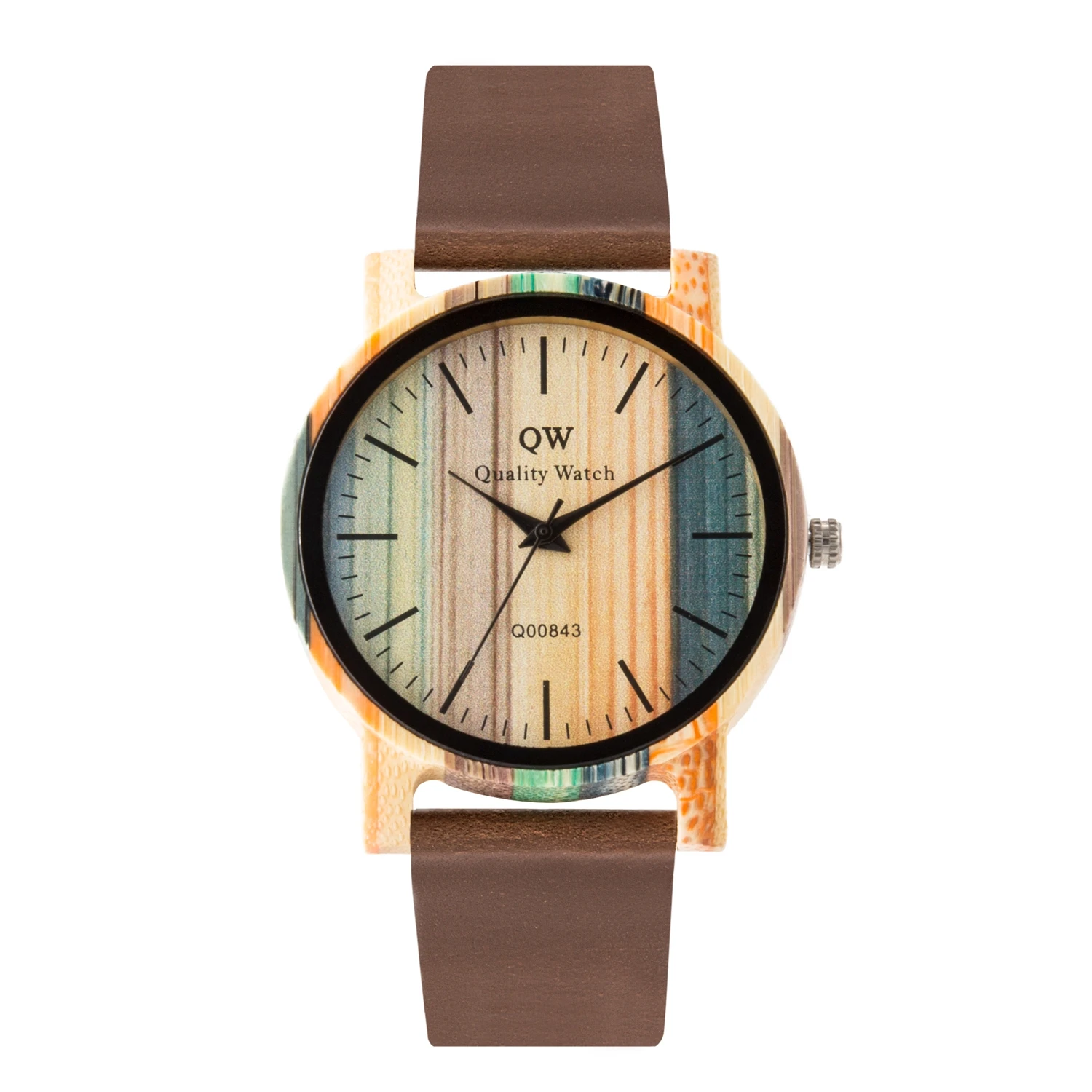 

QW Sports Wooden Photo Personalized Watches For Men And Engraved Logo Quartz Gift Okwish Bamboo 6 Wood Watch
