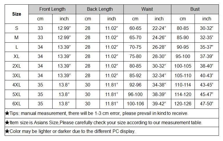 1341 size chart