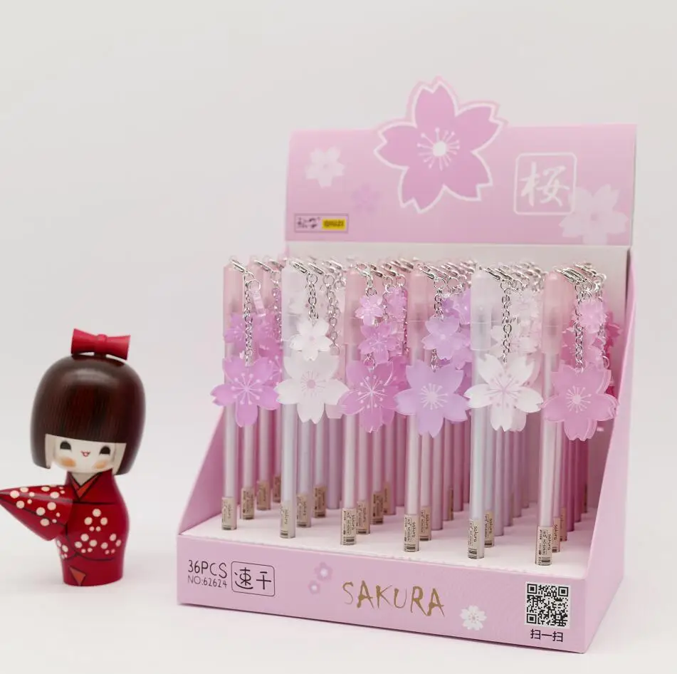 Романтическая вишневая Сакура цветок гелевая ручка с подвеской чернильная ручка рекламный подарок канцелярские принадлежности для школы и офиса