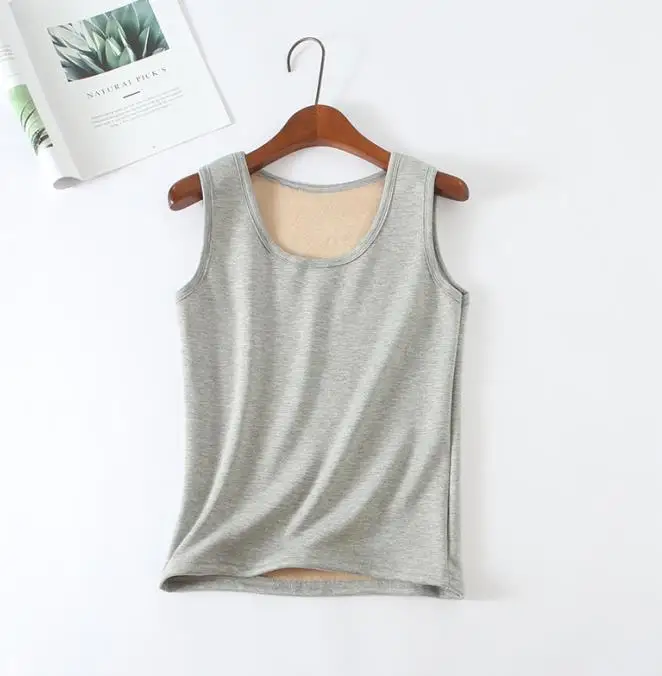 Light Gray Новые женские майки на осень и зиму, теплые плотные бархатные майки, однотонная тонкая кофточка, женское нижнее белье без рукавов, Облегающая майка RH1531 - Цвет: Light Gray