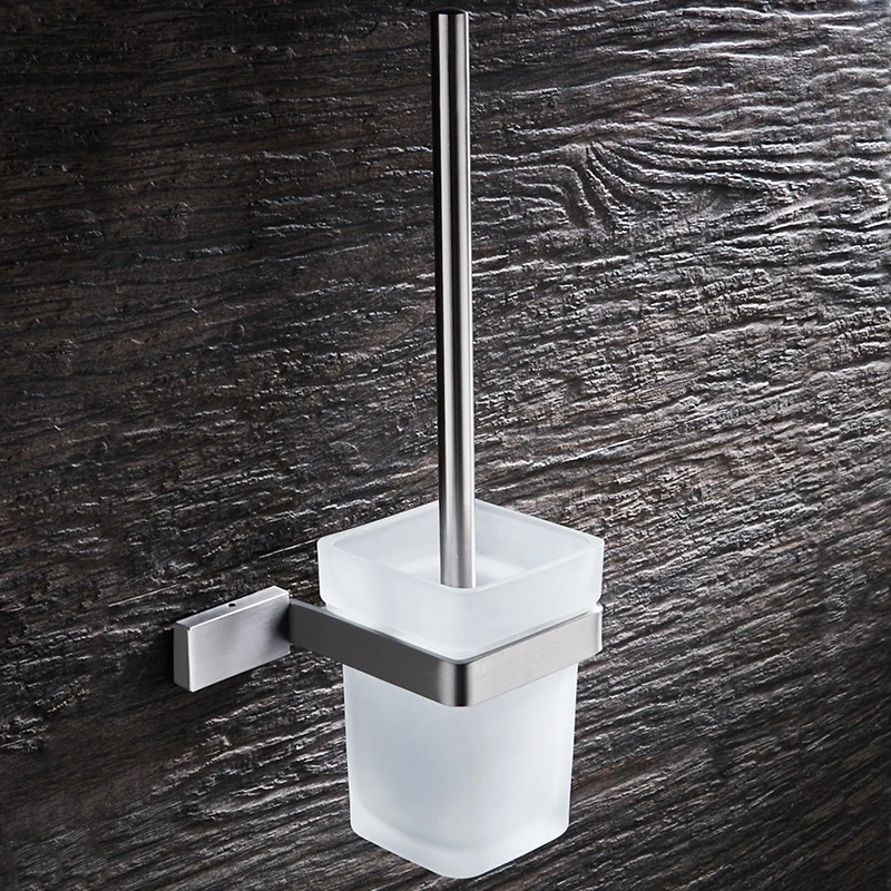 Brushed Nickel Toilet Brush Holder Hanger Wall Mount Bathroom Accessories Set