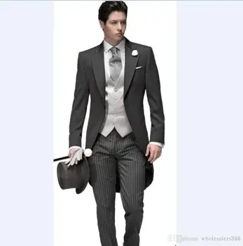 Custom Made Newest Groom Tuxedos Peak Lapel Men's Suit Morning Style Groomsman/Bridegroom Wedding/Prom Suits (Jacket+Pants+vest) custom made men suits fashion groom suits tuxedos black lapel single breasted men wedding suits tuxedos groomsman suits jacket