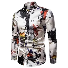Мужская Весенняя Повседневная приталенная рубашка, винтажная рубашка с принтом и длинным рукавом на пуговицах, топ, блузка с отложным воротником, удобная рубашка