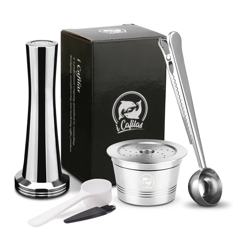 

For Caffitaly Minipresso CA Tchibo ALDI Refillable Coffee Filters Stainless Steel Reusable Coffee Capsule & Tamper Spoon