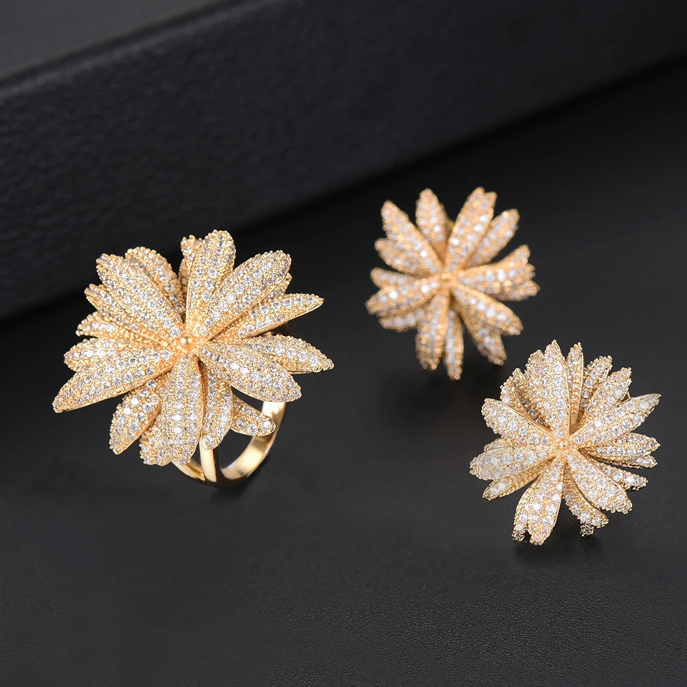 GODKI Newest Famous Brand Luxury Fireworks Daisy Flower Cubic Zironia CZ Jewelry Sets For Women Wedding Dubai Bridal Jewelry Set