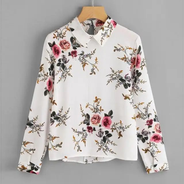 JAYCOSIN 2018 Fashion Womens Casual Long Sleeve lapel Floral Print Tops T-shirt Dropshipping Fashion Polo Shirt Women 07.28