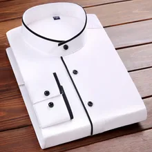 Мужская рубашка мужская деловая Повседневная модная тонкая рубашка с длинным рукавом и стоячим воротником мужская деловая рубашка