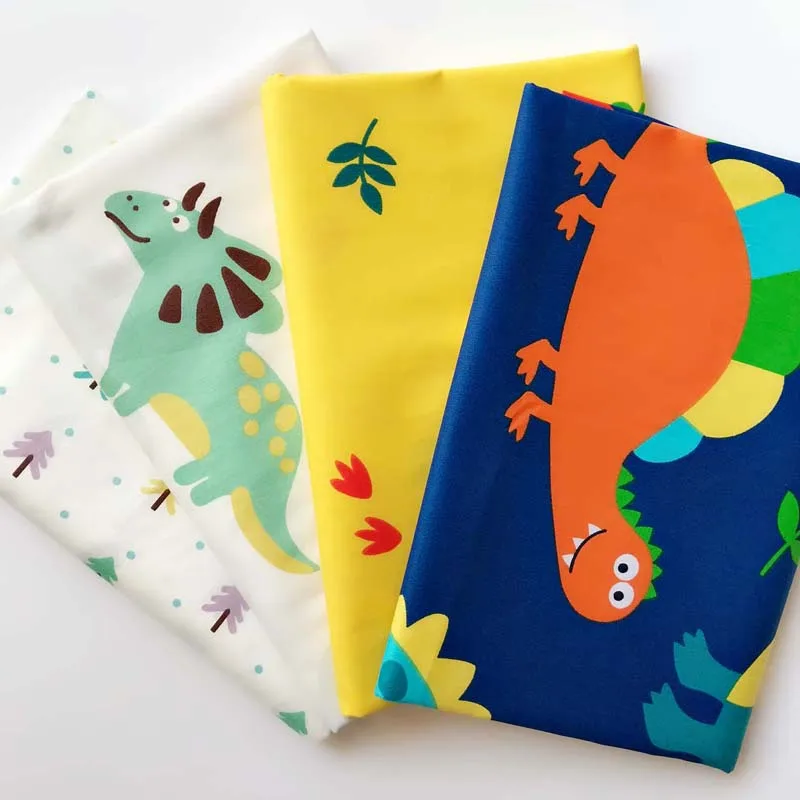 

160CM*50CM cotton NAVY WHITE cartoon dinosaur yellow leaves trees dots fabric for kids DIY bedding sheet cushion handwork decor