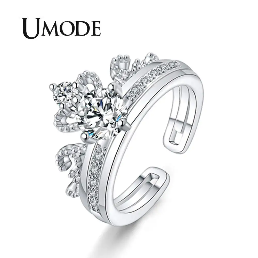 UMODE, розовое золото, женские кольца с короной, ювелирные изделия, любовь, богемный стиль, обручальные кольца для женщин, anillos grandes de mujer UR0443A - Цвет основного камня: White Gold