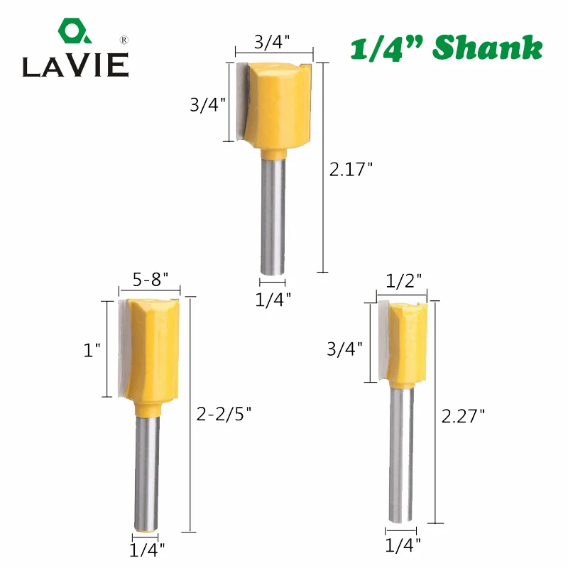 LA VIE 5 шт. 1/4 хвостовик 6,35 мм прямой нож Dado маршрутизатор Набор бит обрезки фреза для деревообработки биты для резки MC01033