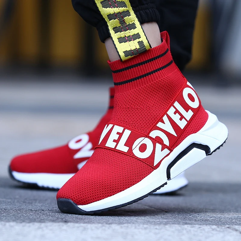 

Casual Children Boys School Shoes High Top Fashion Girls Kids Socks Shoes Red Black Designer Kids Girls Boy Sneakers size 35-40