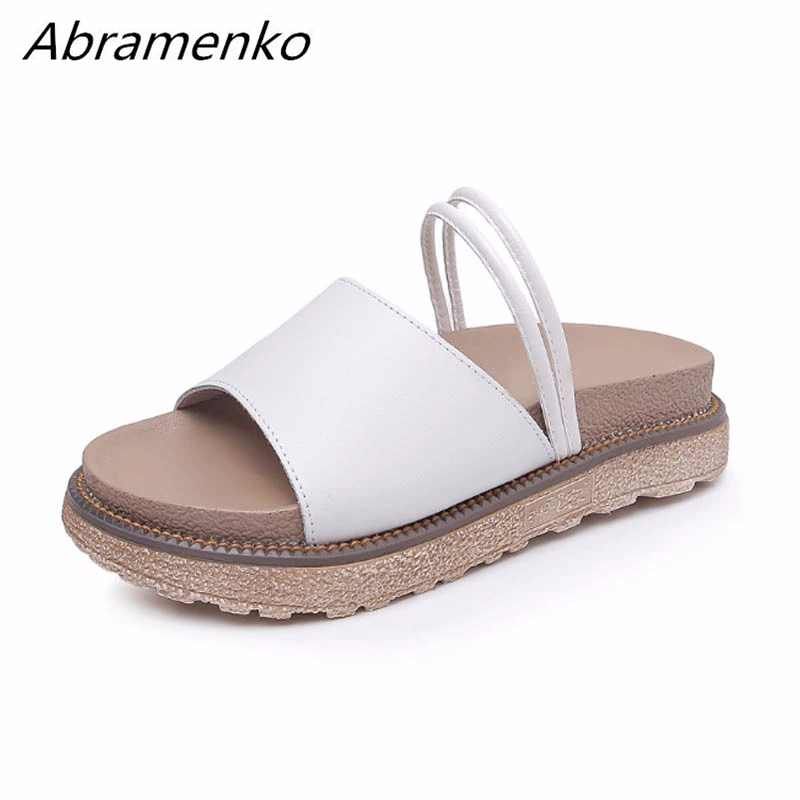

Abramenko Shoes For Women Sandals Summer Style Flip Flops Flat Thick Bottom Peep Toe Sandals Gladiator Sandalias Plus Size 43
