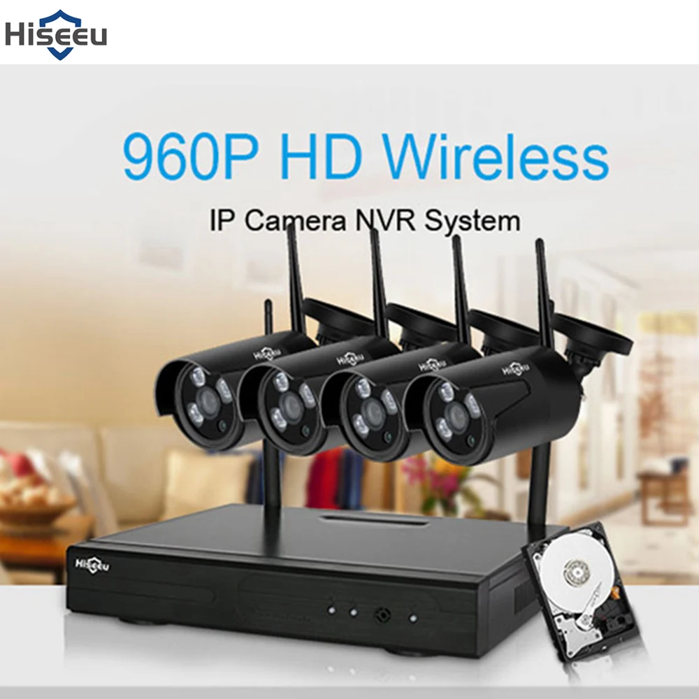 Hiseeu 4CH Беспроводная система видеонаблюдения 1080 P NVR комплект наружная