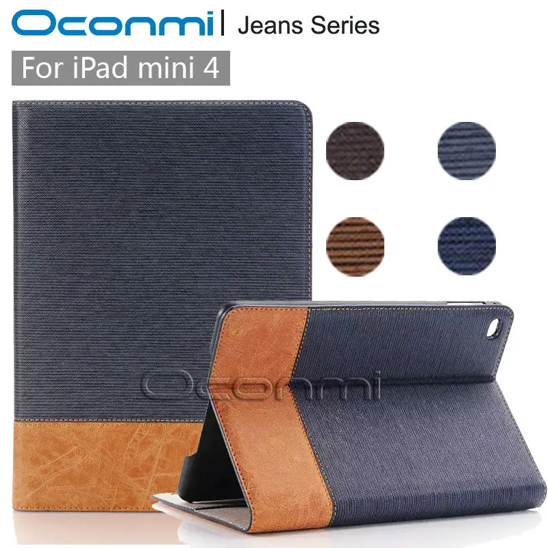 

High quality Jeans Wallet leather case for Apple iPad mini 4 new leather cover for ipad mini 4 stand tablet cover