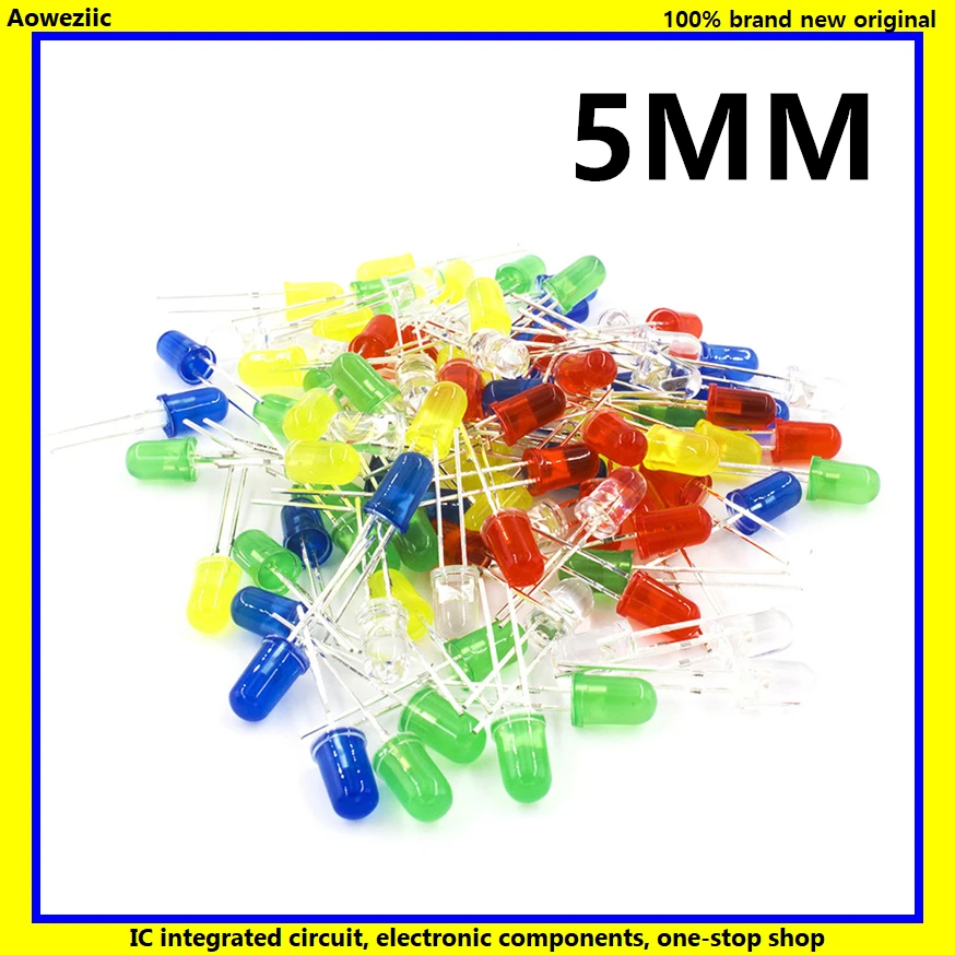 

Aoweziic 100pcs/Lot 5mm LED diode Light Assorted Kit DIY LEDs Set White Yellow Red Green Blue electronic diy kit Hot sale New