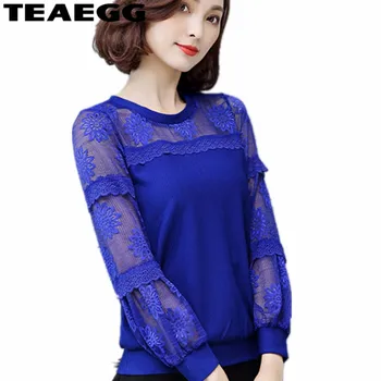

TEAEGG Plus Size Women Chiffon Blouses Shirts Long Sleeve Tops Lace Blouses Hollow Out Blusas Femininas 2020 Women Shirts AL967
