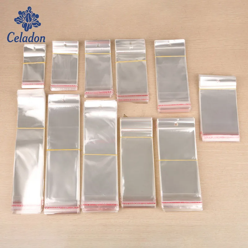 

100pcs 3 Size Transparent Clear Self-Adhesive Plastic Storage Bag with Hang Hole OPP Poly Pack Bag Retail Packaging Pouch Bag
