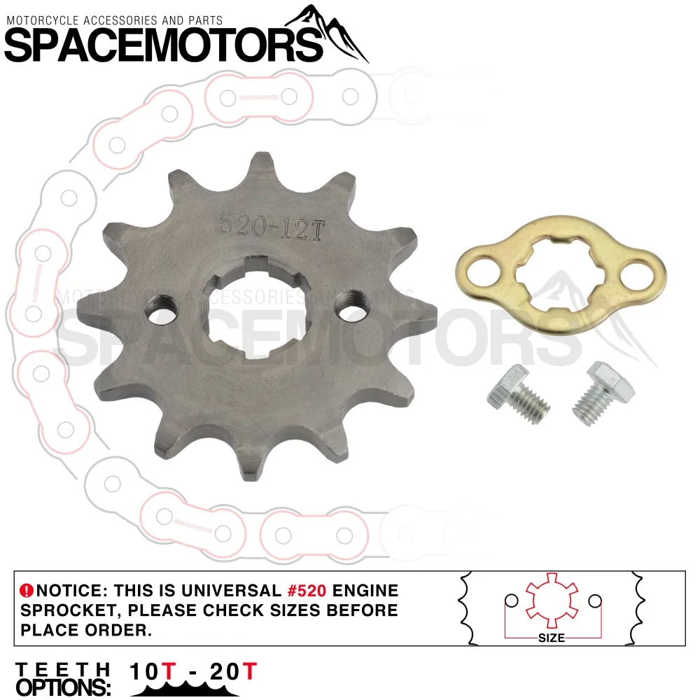 Передняя Звездочка двигателя 520# От 10 до 20 лет 12 13 зубьев 20 мм для 520 цепь с пластинчатым шкафчиком Мотоцикл Dirt Bike PitBike ATV Quad Запчасти