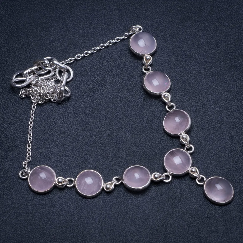 

Natural Rose Quartz Handmade Boho 925 Sterling Silver Y Necklace 17" T8639