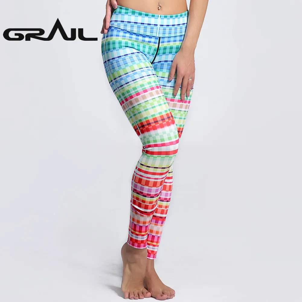 Women Spring Stripe Digital Printed Yoga Pants Pencil Trousers Fitness Female Gym Legging for