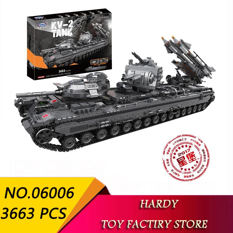 

Xingbao 06006 3663 PCS Military Series KV-2 Tank Combat Vehicle Children Assemble Particle Toys Building Blocks