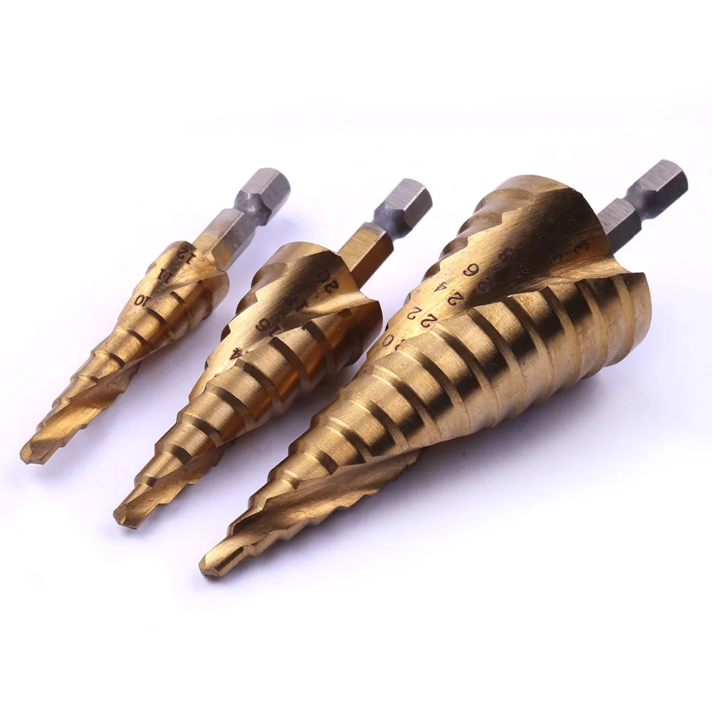 3pcs/Set High Quality HSS Titanium Step Drill Bit 4 12/20/32mm Hex