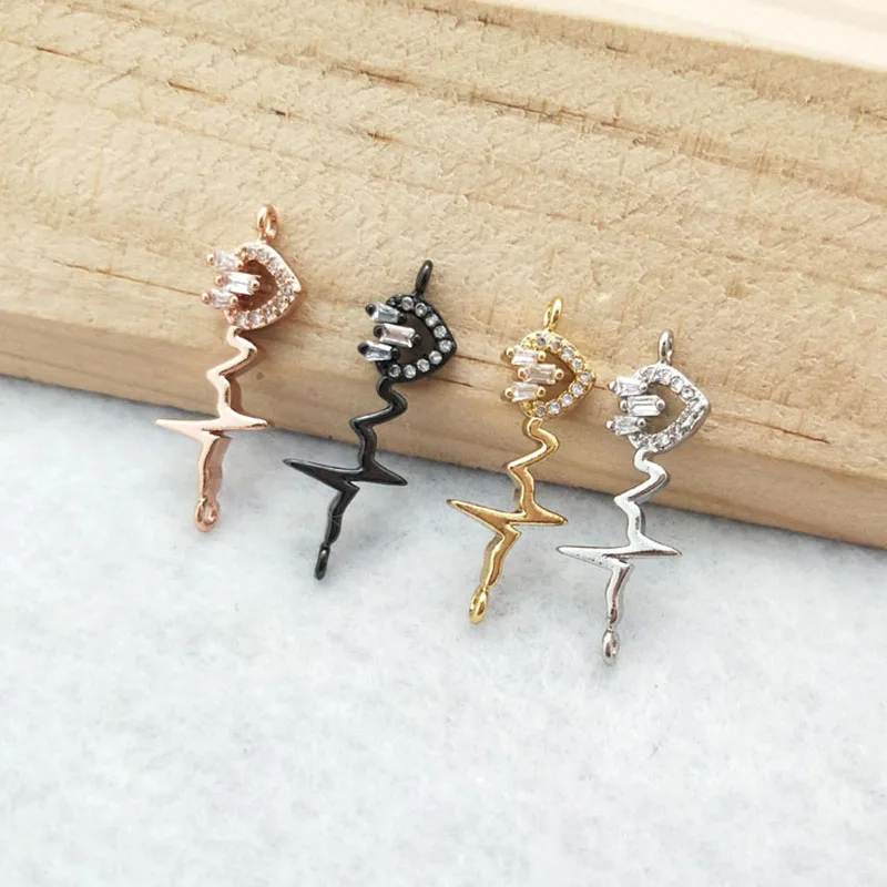 

10 pcs CZ zircon Micro Pave heart shape Connector Double Bails Beads Charm for DIY Bracelet necklace women Jewelry Finding CT422