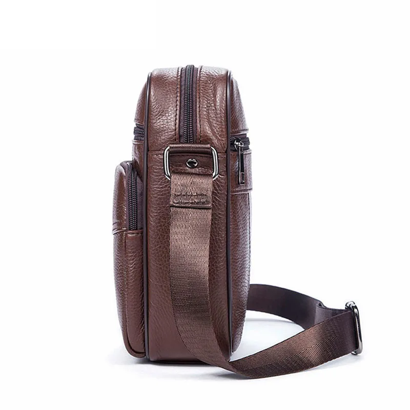 Pure Genuine Leather Men's Bags Litchi Pattern Pure Men Shoulder Bags Cow Leather Casual Soft Surface Zipper Men Crossbody bags