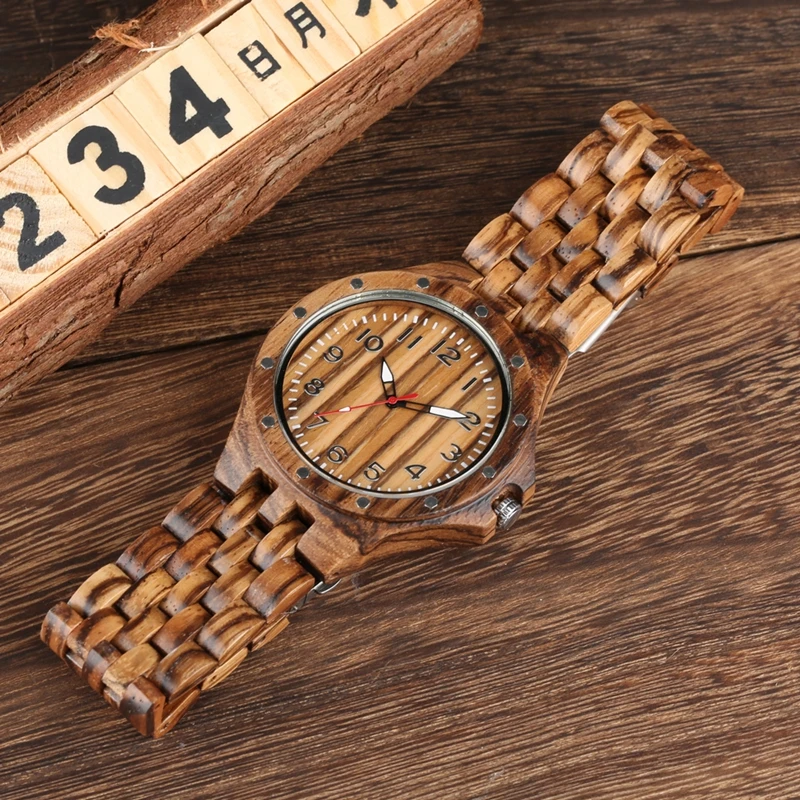 Vintage Wooden Watch Men rivet Case Zebra Wood Watches for Man Hour Clock Full Wooden Bracelet Quartz Wristwatches Gifts Items 2019 2020 2023 (7)