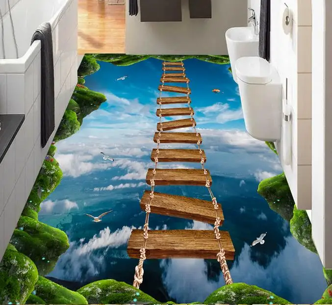 3d Floor Art Custom Pvc Waterproof Self Adhesive Wallpaper Lawn