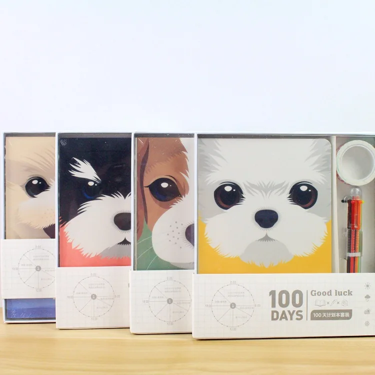 

Cute Cartoon Dog 100 Days Schedule Book Diary Weekly Planner Notebook School Supplies Gift