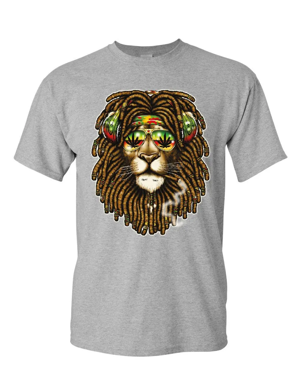 Rasta Лев с наушниками футболка Weed 420 регги Ямайка Jah Мужская рисунком Футболка