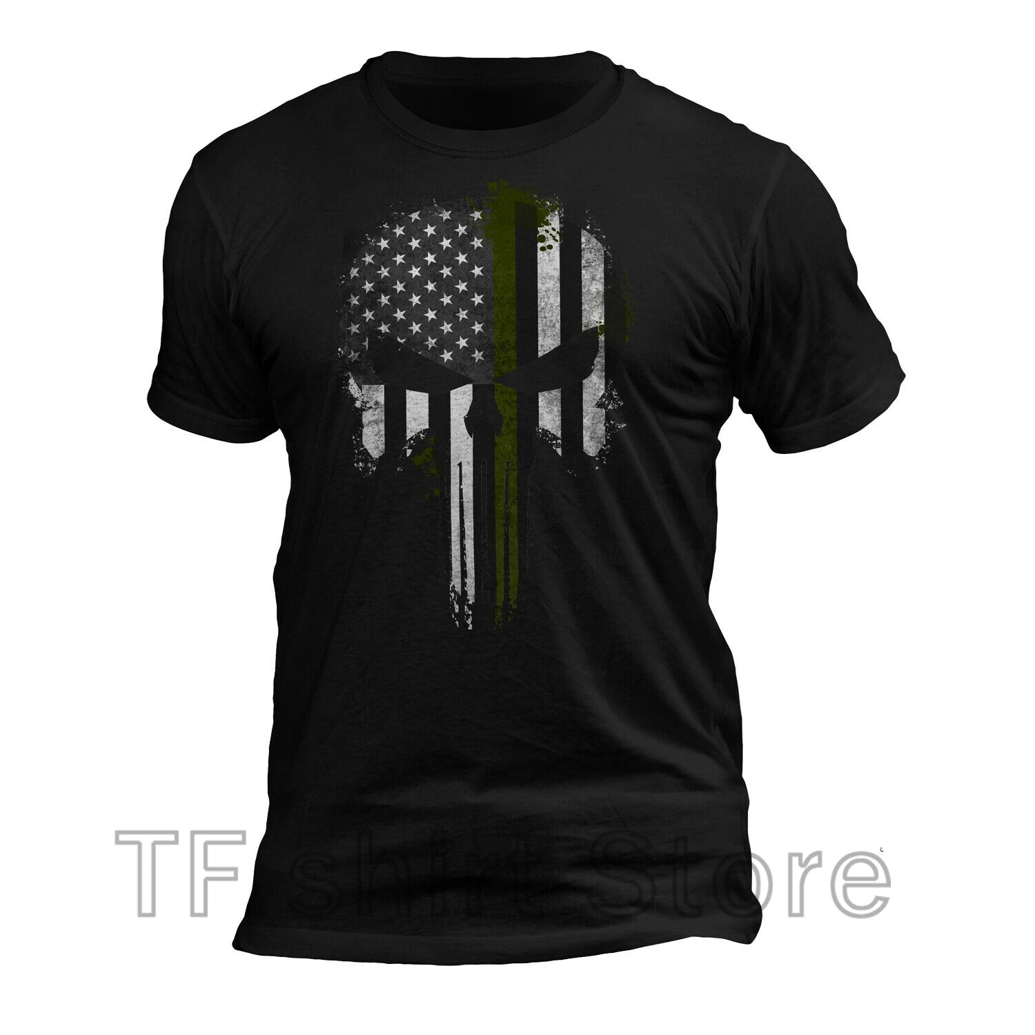 

Funny Print Men T shirt Women cool tshirt USA Patriotic Army Military Tactical Thin Green Line Punisher Skull T-Shirt