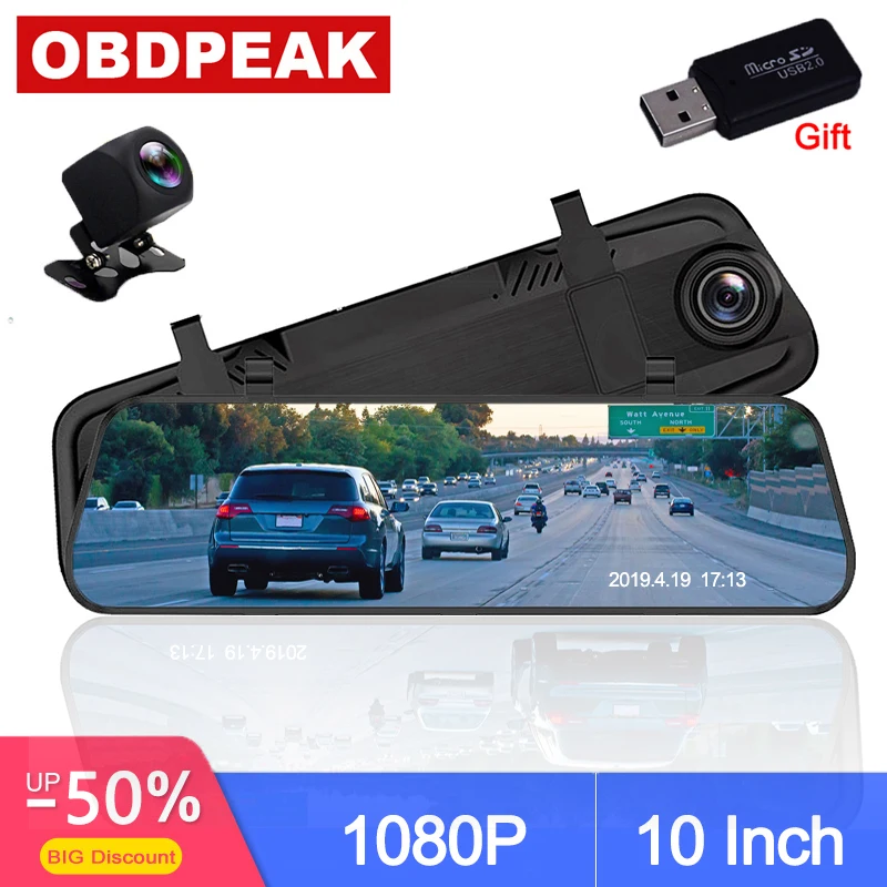 

Car DVR 10 Inch Stream RearView Mirror Touch Screen Night Vision 1080P Dash Cam Camera Video Recorder Auto Registrar Dashcam