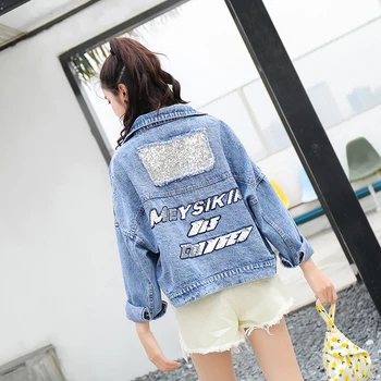 

New Fashion Heavy Duty Color Sequined Long Sleeve Coat Girls Street Style Super Beautiful Denim Jacket Temperament Ladies Jacket